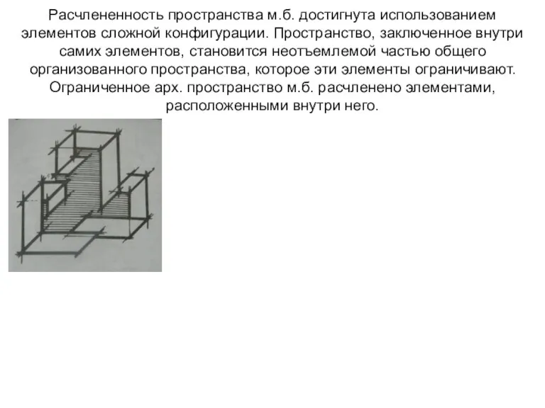 Расчлененность пространства м.б. достигнута использованием элементов сложной конфигурации. Пространство, заключенное внутри самих элементов,