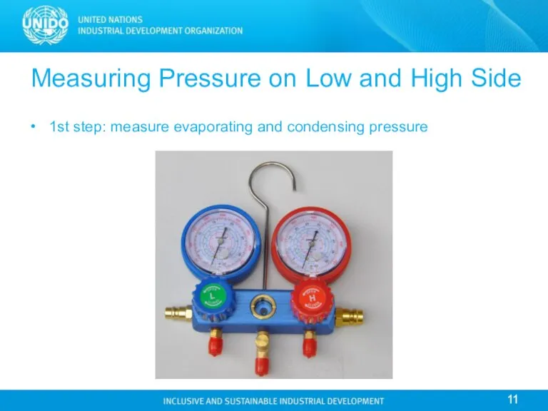 Measuring Pressure on Low and High Side 1st step: measure evaporating and condensing pressure