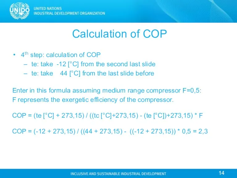 Calculation of COP 4th step: calculation of COP te: take