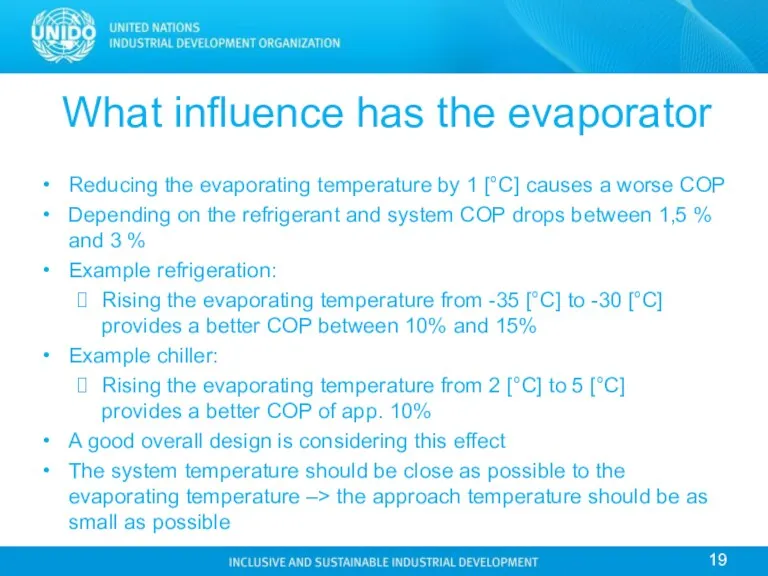 What influence has the evaporator Reducing the evaporating temperature by