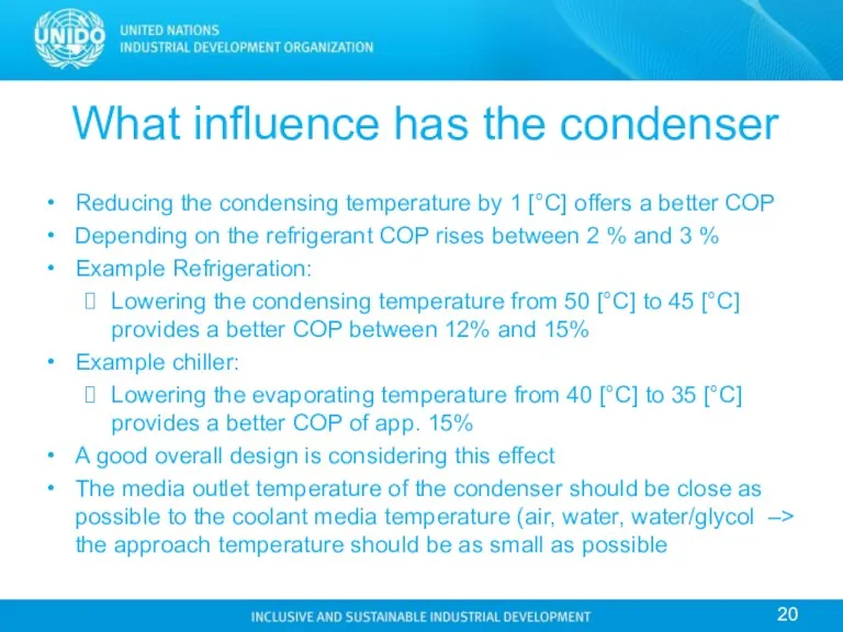 What influence has the condenser Reducing the condensing temperature by
