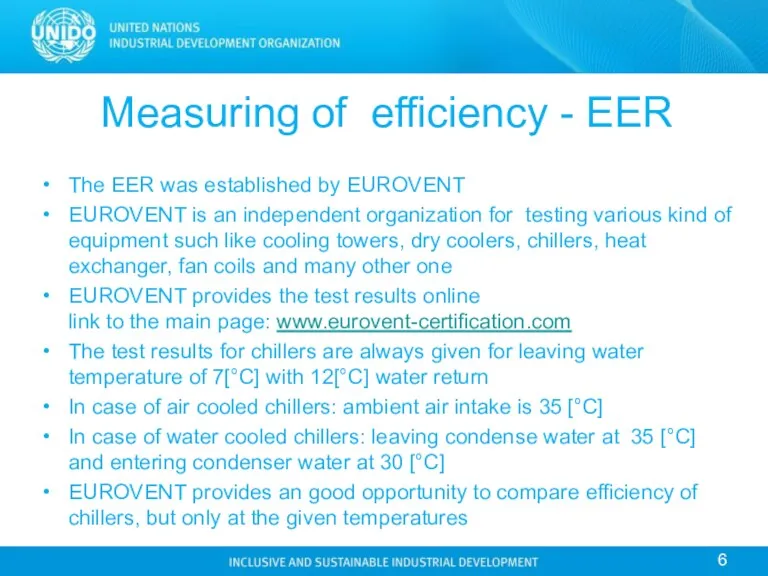 Measuring of efficiency - EER The EER was established by