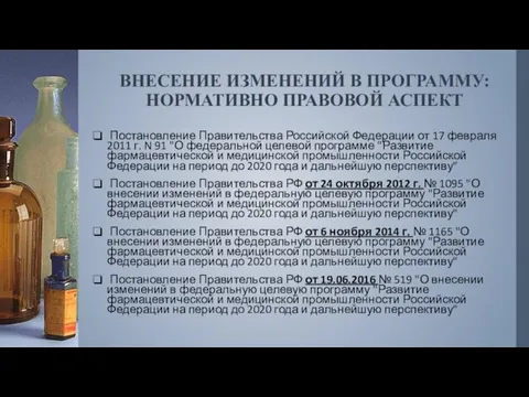 ВНЕСЕНИЕ ИЗМЕНЕНИЙ В ПРОГРАММУ: НОРМАТИВНО ПРАВОВОЙ АСПЕКТ Постановление Правительства Российской