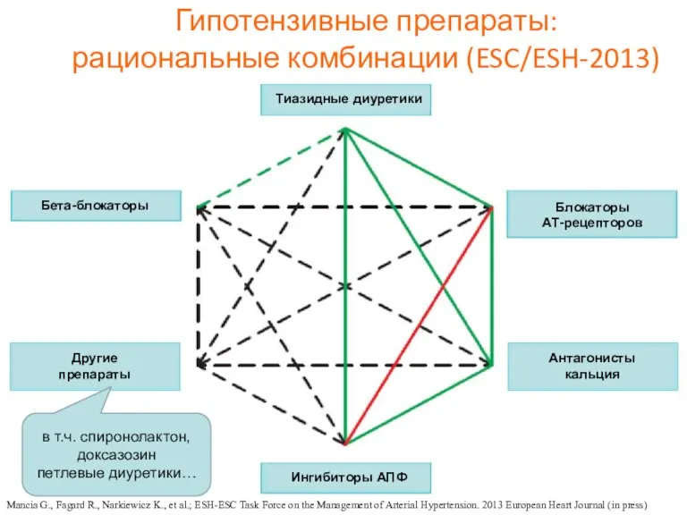 Гипотензивные препараты: рациональные комбинации (ESC/ESH-2013) Mancia G., Fagard R., Narkiewicz