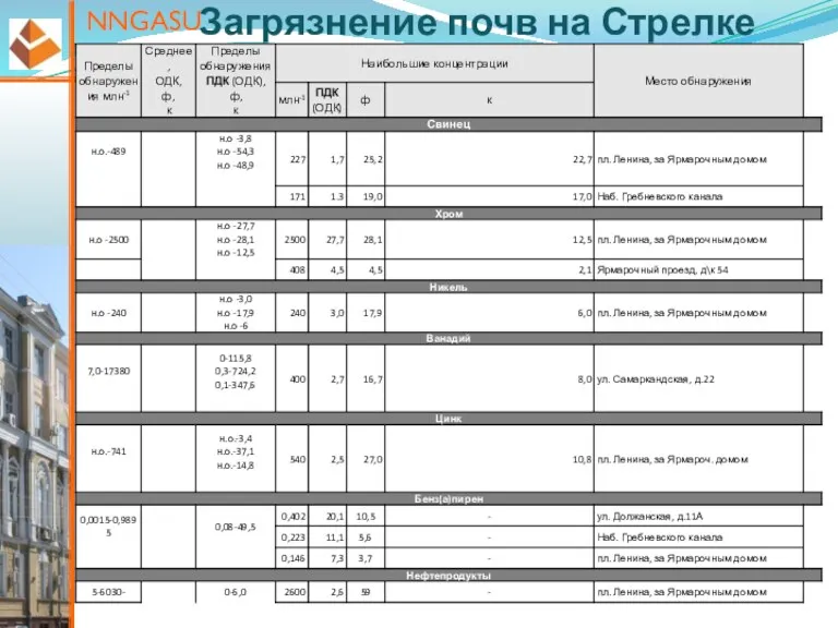 NNGASU Загрязнение почв на Стрелке