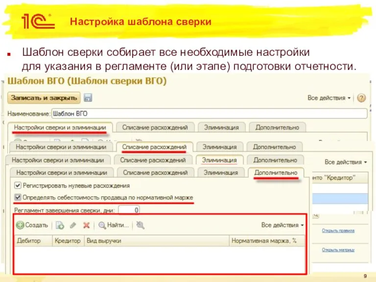 Настройка шаблона сверки Шаблон сверки собирает все необходимые настройки для