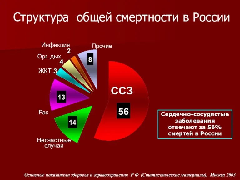 Структура общей смертности в России Несчастные случаи Рак ЖКТ Инфекция