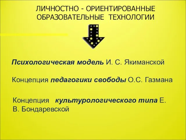 ЛИЧНОСТНО - ОРИЕНТИРОВАННЫЕ ОБРАЗОВАТЕЛЬНЫЕ ТЕХНОЛОГИИ Психологическая модель И. С. Якиманской