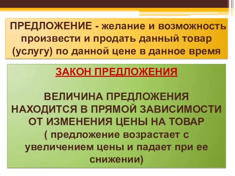 ПРЕДЛОЖЕНИЕ - желание и возможность произвести и продать данный товар