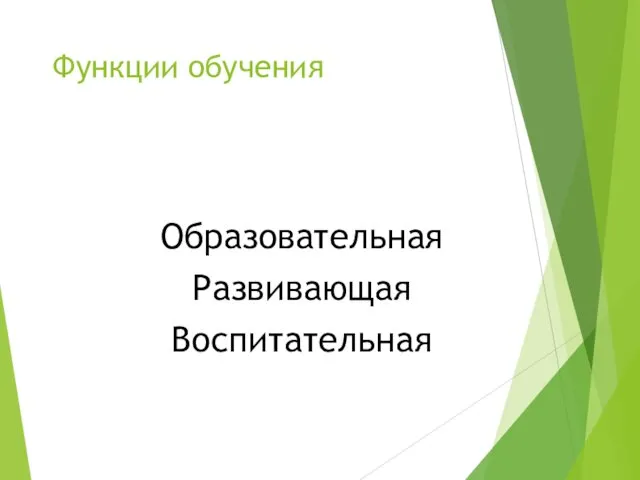 Функции обучения Образовательная Развивающая Воспитательная