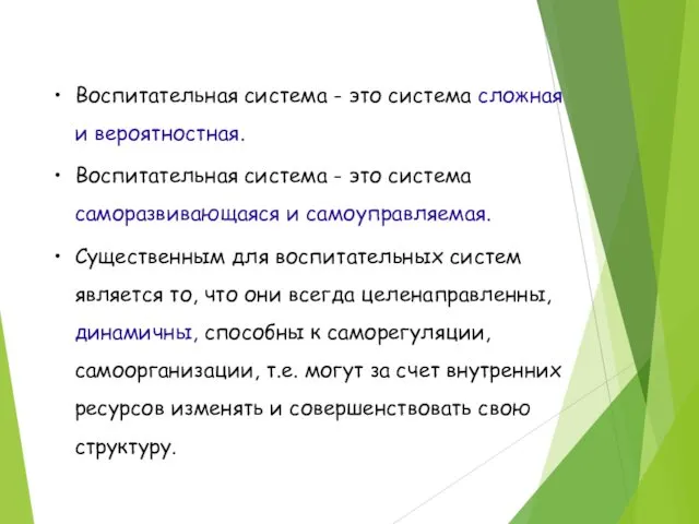 Воспитательная система - это система сложная и вероятностная. Воспитательная система - это система