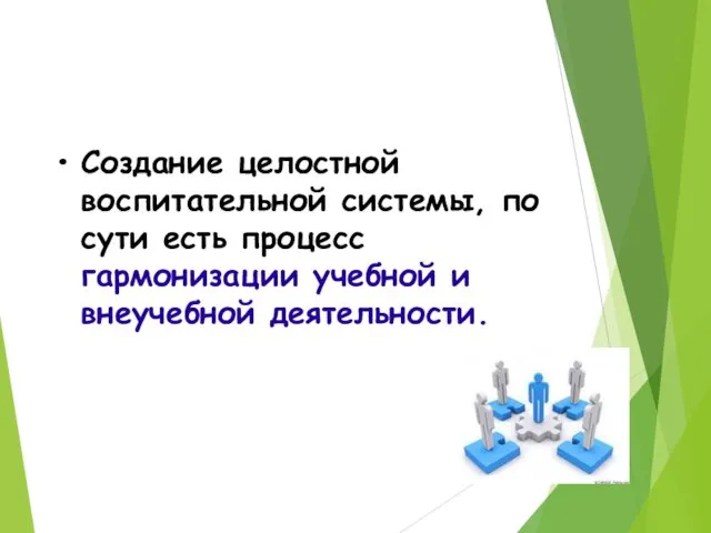 Создание целостной воспитательной системы, по сути есть процесс гармонизации учебной и внеучебной деятельности.