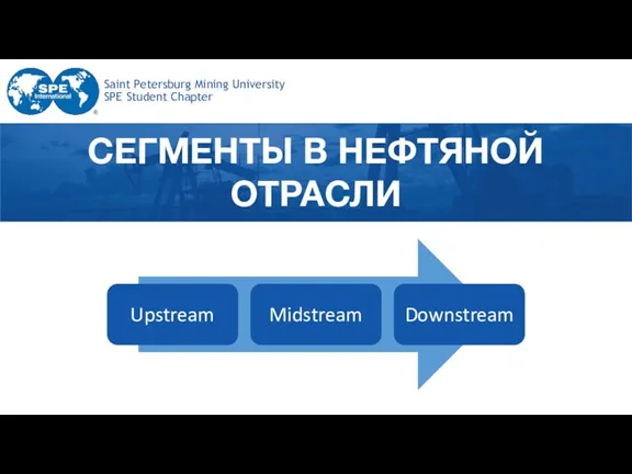 Saint Petersburg Mining University SPE Student Chapter СЕГМЕНТЫ В НЕФТЯНОЙ ОТРАСЛИ