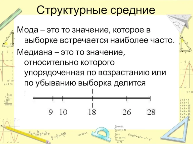 Структурные средние Мода – это то значение, которое в выборке