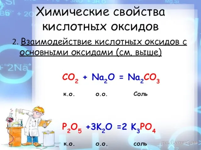Химические свойства кислотных оксидов 2. Взаимодействие кислотных оксидов с основными