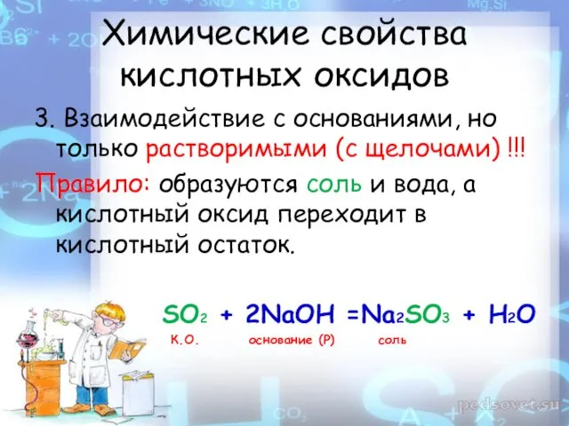 Химические свойства кислотных оксидов 3. Взаимодействие с основаниями, но только