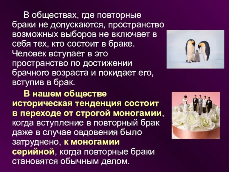 В обществах, где повторные браки не допускаются, пространство возможных выборов