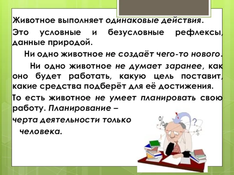 Животное выполняет одинаковые действия. Это условные и безусловные рефлексы, данные