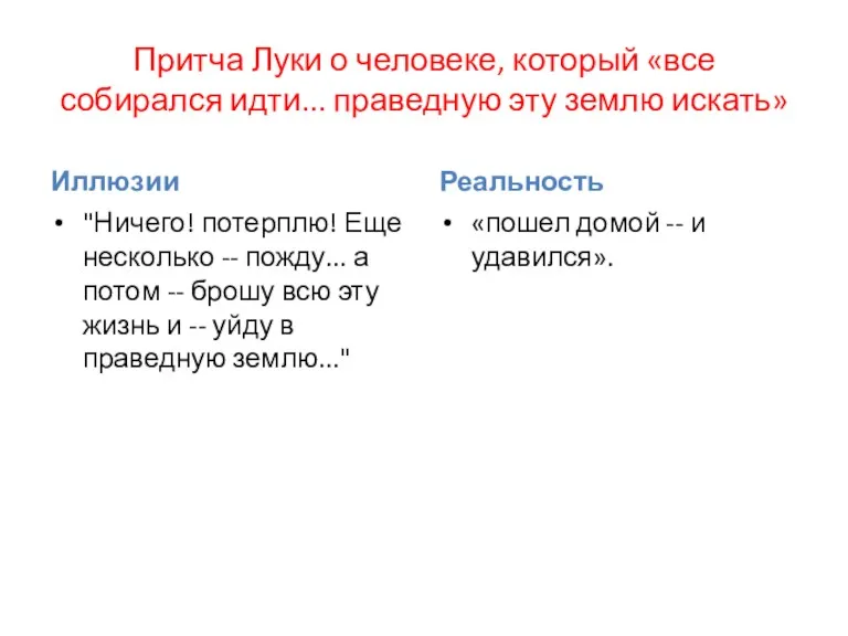 Притча Луки о человеке, который «все собирался идти... праведную эту