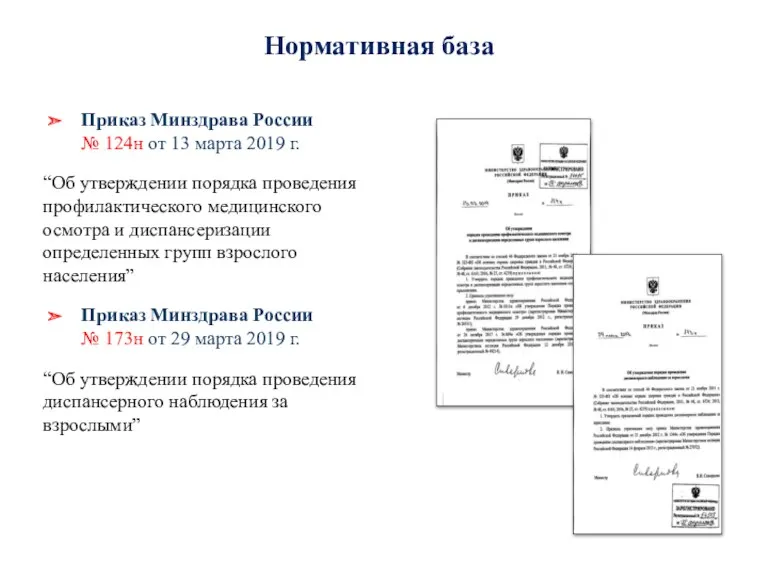 Нормативная база Приказ Минздрава России № 124н от 13 марта