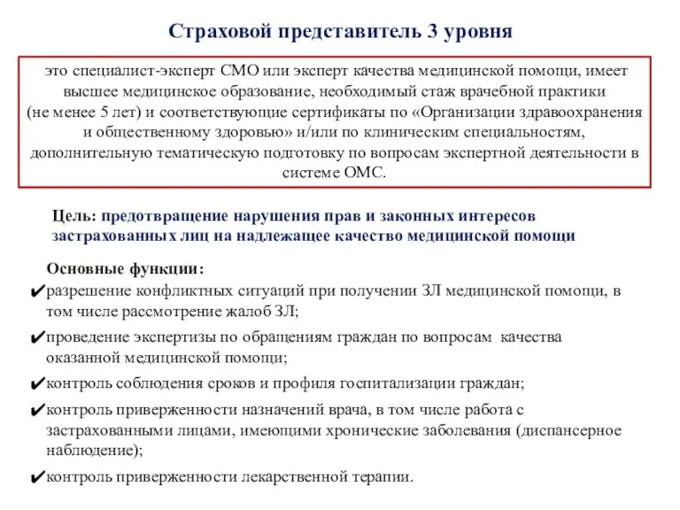 Страховой представитель 3 уровня это специалист-эксперт СМО или эксперт качества