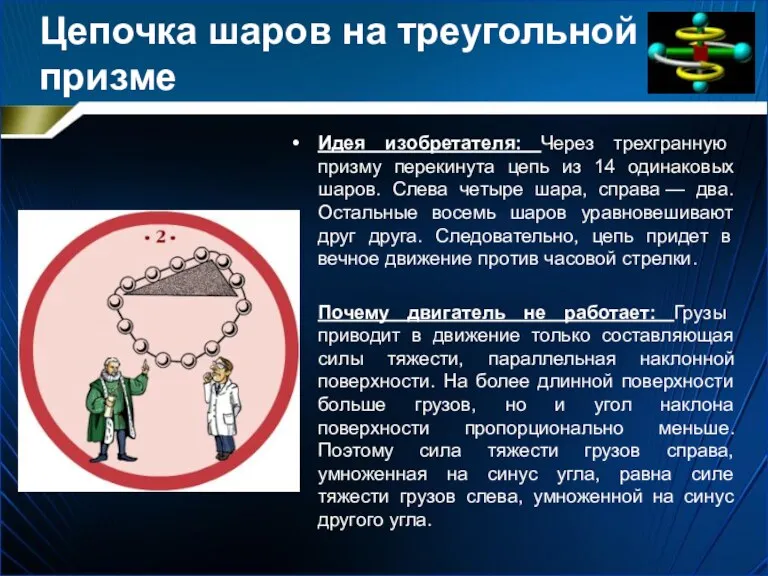 Цепочка шаров на треугольной призме Идея изобретателя: Через трехгранную призму