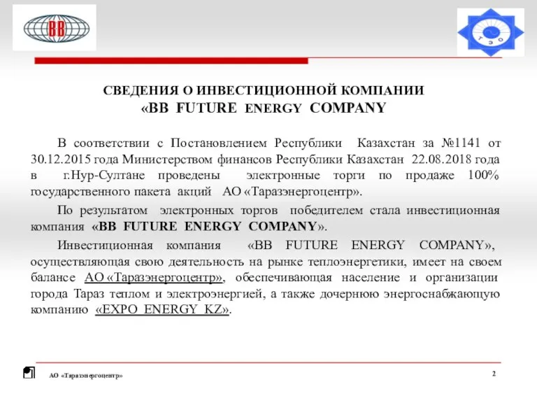 СВЕДЕНИЯ О ИНВЕСТИЦИОННОЙ КОМПАНИИ «ВВ FUTURE ENERGY COMPANY В соответствии