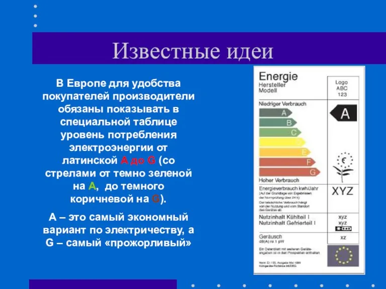 Известные идеи В Европе для удобства покупателей производители обязаны показывать