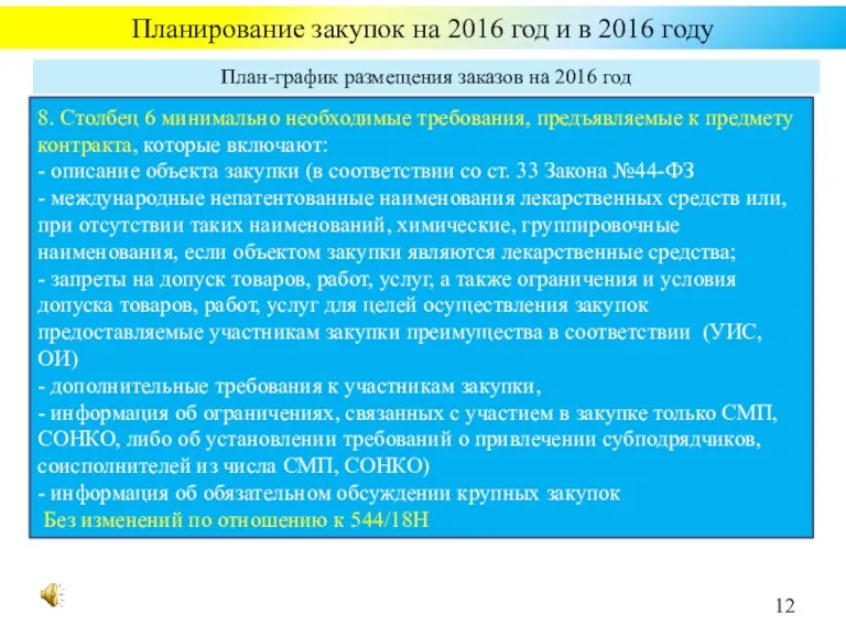 Планирование закупок на 2016 год и в 2016 году 8.