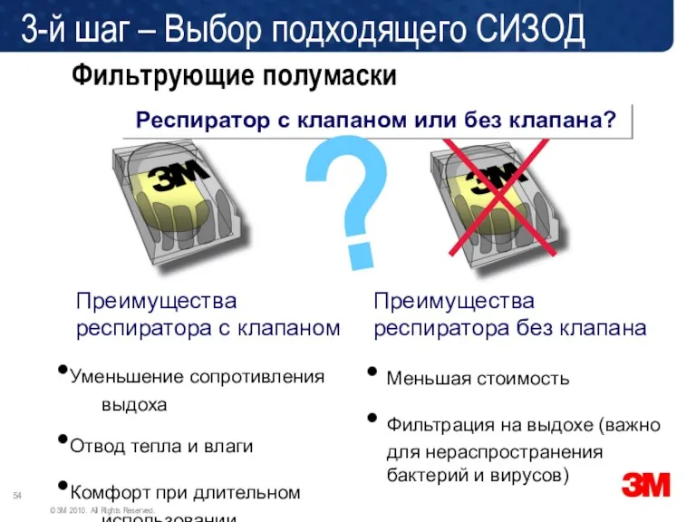 Преимущества респиратора с клапаном Уменьшение сопротивления выдоха Отвод тепла и