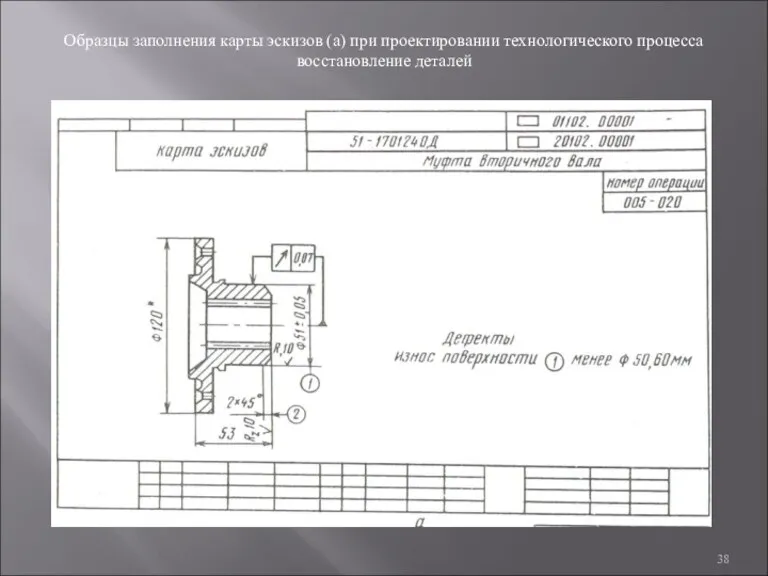 Образцы заполнения карты эскизов (а) при проектировании технологического процесса восстановление деталей