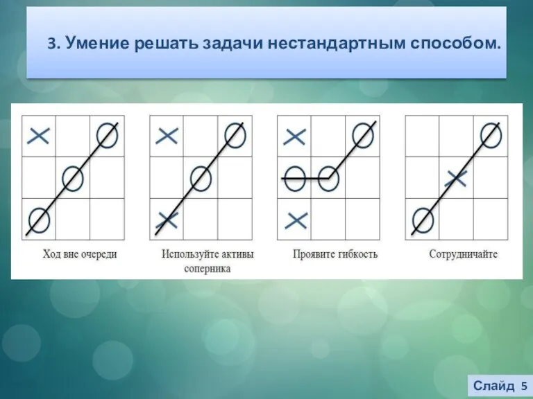 Слайд 5 3. Умение решать задачи нестандартным способом.