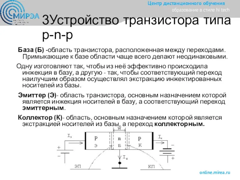 База (Б) -область транзистора, расположенная между переходами. Примыкающие к базе