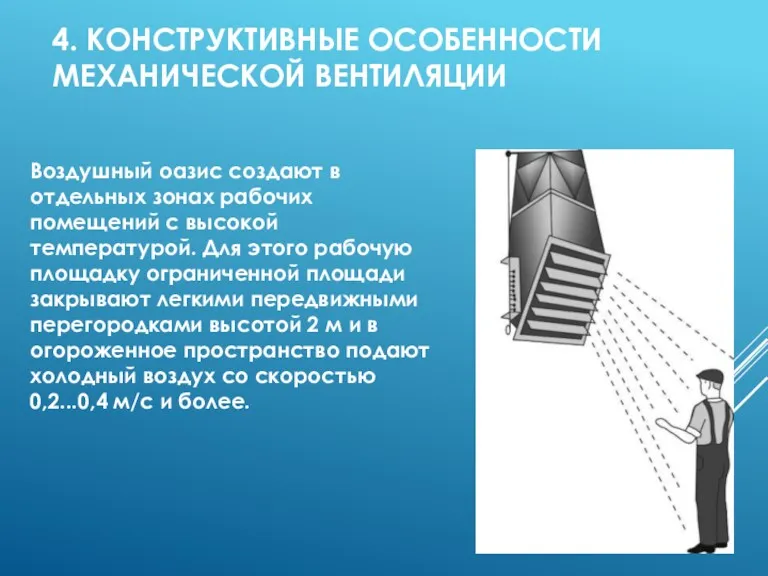 4. КОНСТРУКТИВНЫЕ ОСОБЕННОСТИ МЕХАНИЧЕСКОЙ ВЕНТИЛЯЦИИ Воздушный оазис создают в отдельных