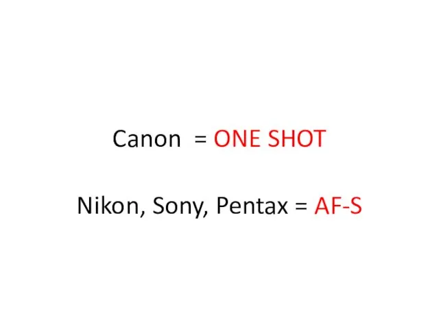 Canon = ONE SHOT Nikon, Sony, Pentax = AF-S