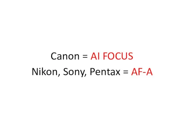 Canon = AI FOCUS Nikon, Sony, Pentax = AF-A