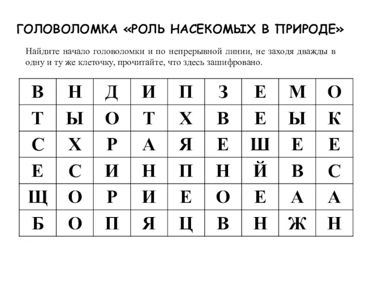 Найдите начало головоломки и по непрерывной линии, не заходя дважды