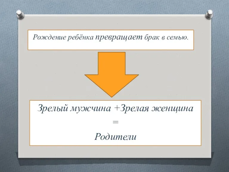 Рождение ребёнка превращает брак в семью. Зрелый мужчина +Зрелая женщина = Родители