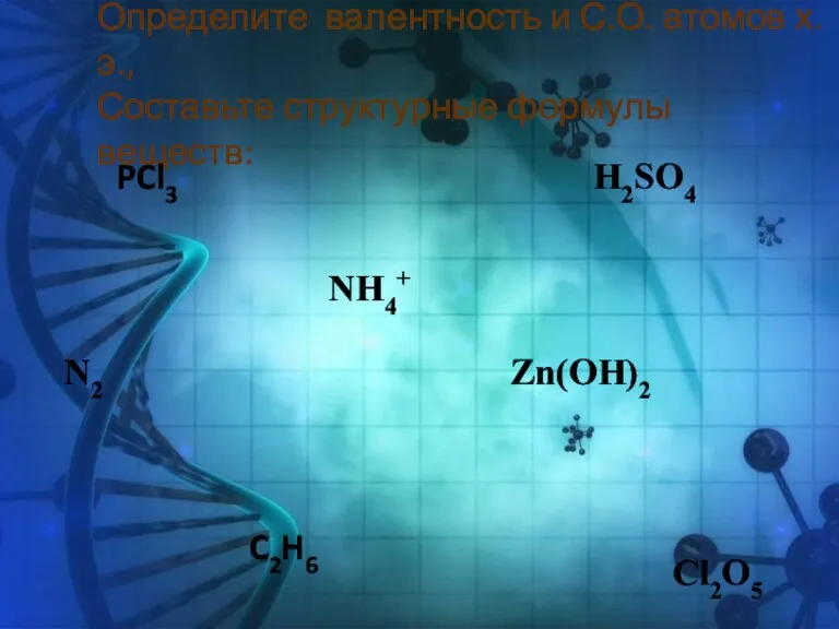 Определите валентность и С.О. атомов х.э., Составьте структурные формулы веществ: