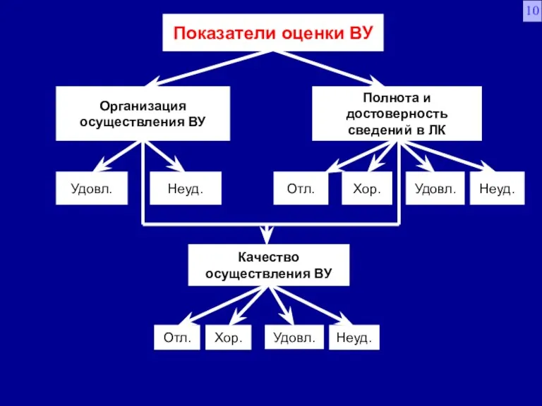 Показатели оценки ВУ Организация осуществления ВУ Полнота и достоверность сведений