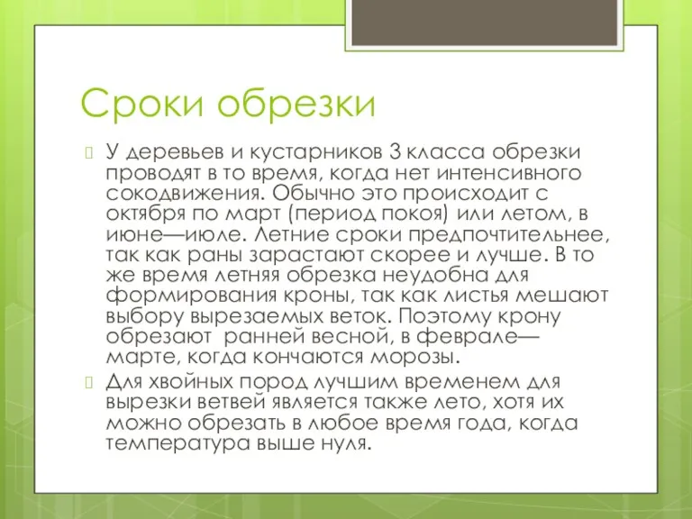 Сроки обрезки У деревьев и кустарников 3 класса обрезки проводят