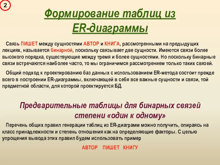 Формирование таблиц из ER-диаграммы Связь ПИШЕТ между сущностями АВТОР и