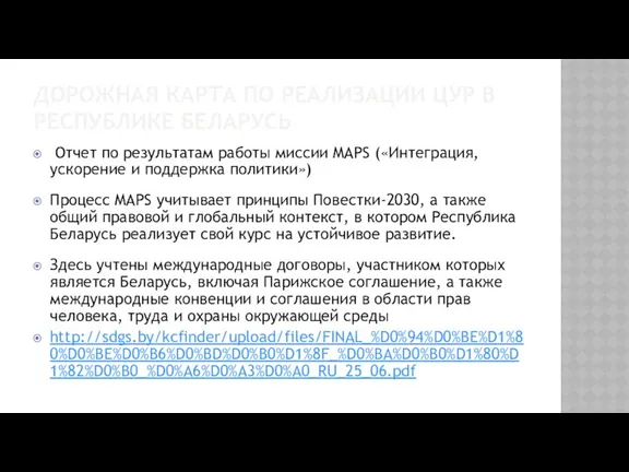 ДОРОЖНАЯ КАРТА ПО РЕАЛИЗАЦИИ ЦУР В РЕСПУБЛИКЕ БЕЛАРУСЬ Отчет по