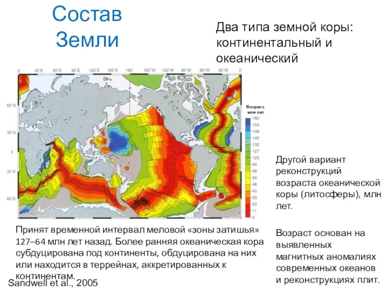 Состав Земли Другой вариант реконструкций возраста океанической коры (литосферы), млн