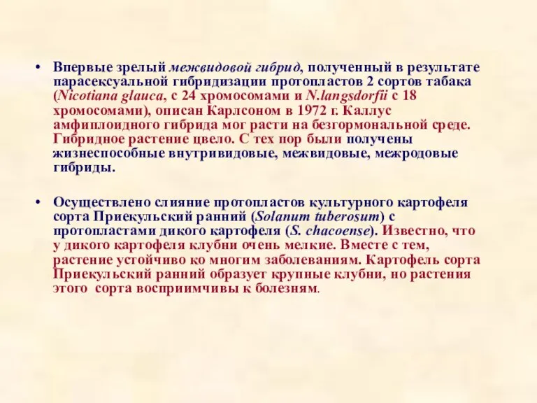 Впервые зрелый межвидовой гибрид, полученный в результате парасексуальной гибридизации протопластов