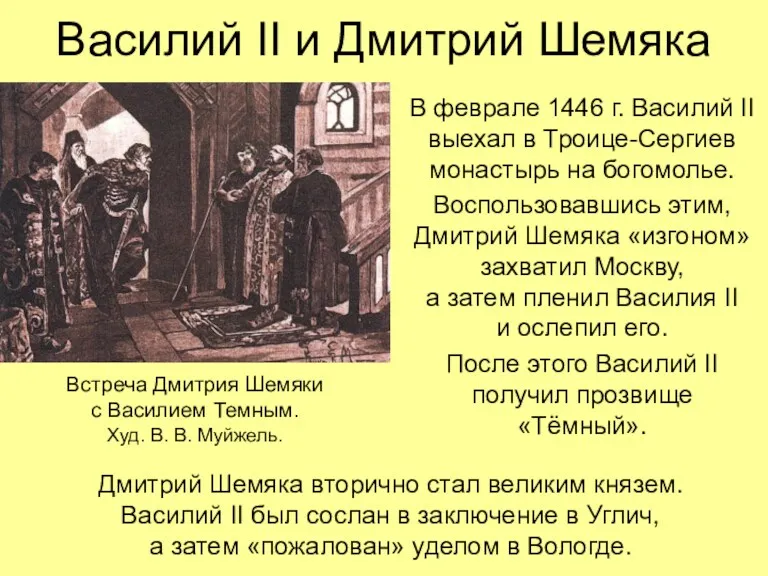 Василий II и Дмитрий Шемяка В феврале 1446 г. Василий