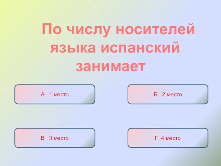 По числу носителей языка испанский занимает А 1 место Б 2 место В