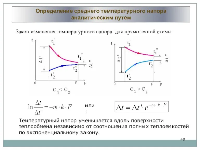 Закон изменения температурного напора для прямоточной схемы Определение среднего температурного