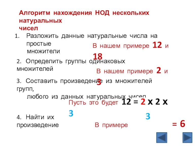 2 х 3 Алгоритм нахождения НОД нескольких натуральных чисел Разложить