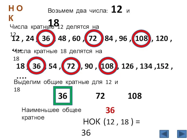 Возьмем два числа: 12 и 18 Числа кратные 12 делятся